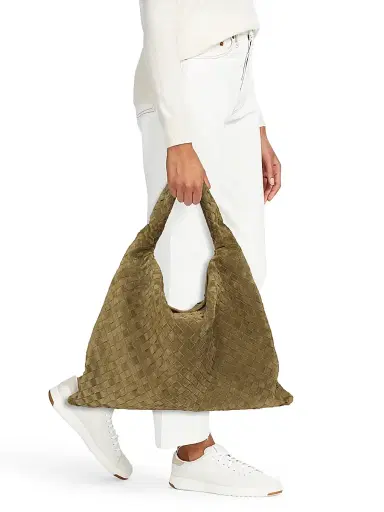 Bottega Veneta Women's Large Hop Intrecciato Suede Hobo Bag - Mud Brass | Thumbnail 2 Bottega Veneta Women's Large Hop Intrecciato Suede Hobo Bag - Mud Brass | Thumbnail 2