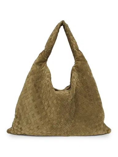 Bottega Veneta Women's Large Hop Intrecciato Suede Hobo Bag - Mud Brass | Thumbnail 1 Bottega Veneta Women's Large Hop Intrecciato Suede Hobo Bag - Mud Brass | Thumbnail 1