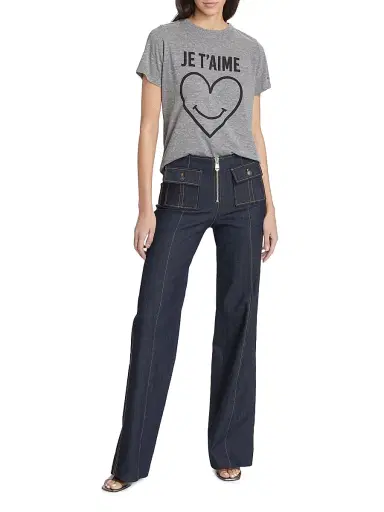 Cinq à Sept Women's Smiling Heart Crewneck T-Shirt - Heather Grey Black | Thumbnail 2 Cinq à Sept Women's Smiling Heart Crewneck T-Shirt - Heather Grey Black | Thumbnail 2