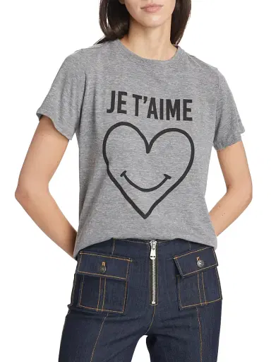 Cinq à Sept Women's Smiling Heart Crewneck T-Shirt - Heather Grey Black | Thumbnail 3 Cinq à Sept Women's Smiling Heart Crewneck T-Shirt - Heather Grey Black | Thumbnail 3