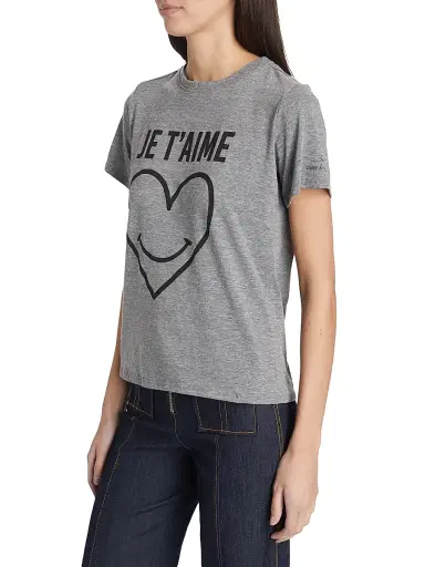Cinq à Sept Women's Smiling Heart Crewneck T-Shirt - Heather Grey Black | Thumbnail 4 Cinq à Sept Women's Smiling Heart Crewneck T-Shirt - Heather Grey Black | Thumbnail 4