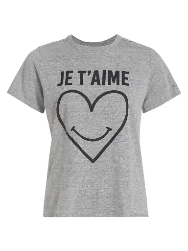 Cinq à Sept Women's Smiling Heart Crewneck T-Shirt - Heather Grey Black | Thumbnail 1 Cinq à Sept Women's Smiling Heart Crewneck T-Shirt - Heather Grey Black | Thumbnail 1