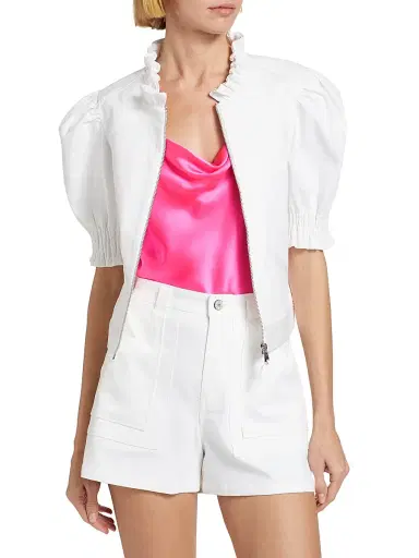 Cinq à Sept Women's Anabella Ruffled Zip Jacket - White | Thumbnail 3 Cinq à Sept Women's Anabella Ruffled Zip Jacket - White | Thumbnail 3