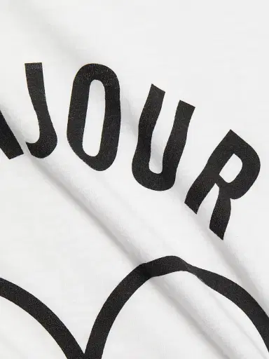 Cinq à Sept Women's Bonjour Smiling Heat Graphic Cotton T-Shirt - White Black | Thumbnail 7 Cinq à Sept Women's Bonjour Smiling Heat Graphic Cotton T-Shirt - White Black | Thumbnail 7