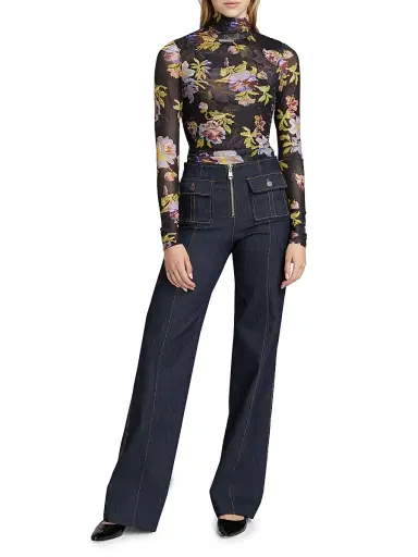 Cinq à Sept Women's Bridgette Floral Mesh Turtleneck Top - Black Multi | Thumbnail 2 Cinq à Sept Women's Bridgette Floral Mesh Turtleneck Top - Black Multi | Thumbnail 2