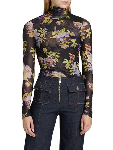 Cinq à Sept Women's Bridgette Floral Mesh Turtleneck Top - Black Multi | Thumbnail 3 Cinq à Sept Women's Bridgette Floral Mesh Turtleneck Top - Black Multi | Thumbnail 3