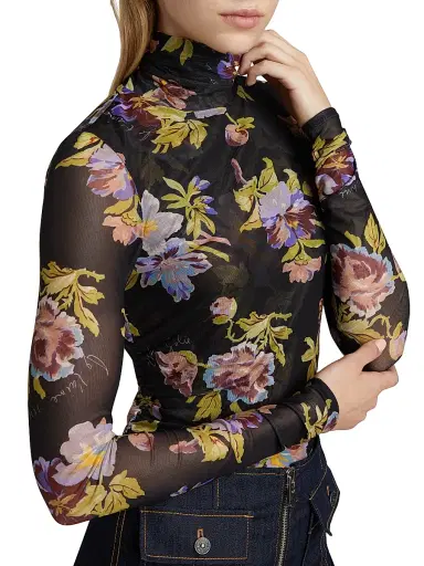 Cinq à Sept Women's Bridgette Floral Mesh Turtleneck Top - Black Multi | Thumbnail 6 Cinq à Sept Women's Bridgette Floral Mesh Turtleneck Top - Black Multi | Thumbnail 6