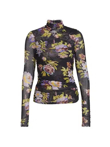 Cinq à Sept Women's Bridgette Floral Mesh Turtleneck Top - Black Multi | Thumbnail 1 Cinq à Sept Women's Bridgette Floral Mesh Turtleneck Top - Black Multi | Thumbnail 1