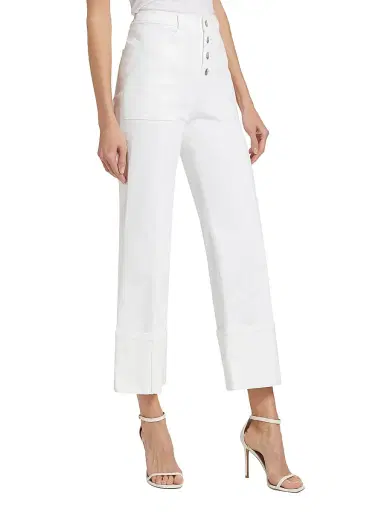 Cinq à Sept Women's Benji Twill Cotton-Blend Cuffed Flare Pants - White | Thumbnail 4 Cinq à Sept Women's Benji Twill Cotton-Blend Cuffed Flare Pants - White | Thumbnail 4