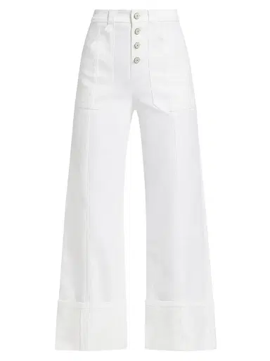 Cinq à Sept Women's Benji Twill Cotton-Blend Cuffed Flare Pants - White | Thumbnail 1 Cinq à Sept Women's Benji Twill Cotton-Blend Cuffed Flare Pants - White | Thumbnail 1