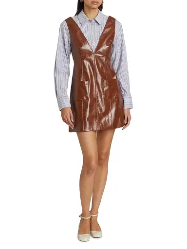 Cinq à Sept Women's Tade Layered Faux Leather Minidress - Smoked Paprika Iris Storm | Thumbnail 2 Cinq à Sept Women's Tade Layered Faux Leather Minidress - Smoked Paprika Iris Storm | Thumbnail 2