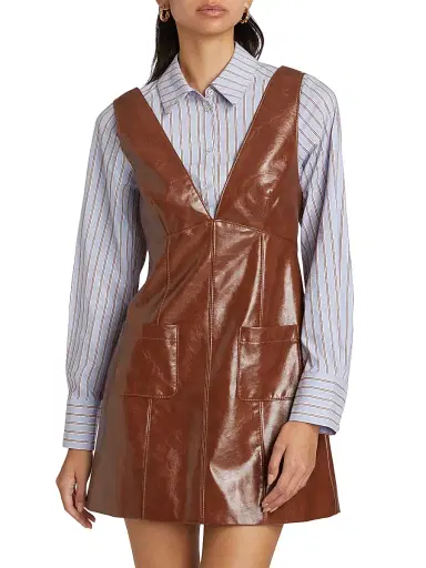 Cinq à Sept Women's Tade Layered Faux Leather Minidress - Smoked Paprika Iris Storm | Thumbnail 3 Cinq à Sept Women's Tade Layered Faux Leather Minidress - Smoked Paprika Iris Storm | Thumbnail 3