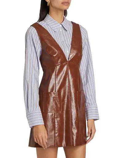 Cinq à Sept Women's Tade Layered Faux Leather Minidress - Smoked Paprika Iris Storm | Thumbnail 4 Cinq à Sept Women's Tade Layered Faux Leather Minidress - Smoked Paprika Iris Storm | Thumbnail 4