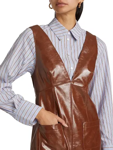 Cinq à Sept Women's Tade Layered Faux Leather Minidress - Smoked Paprika Iris Storm | Thumbnail 6 Cinq à Sept Women's Tade Layered Faux Leather Minidress - Smoked Paprika Iris Storm | Thumbnail 6