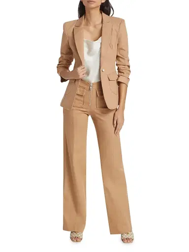 Cinq à Sept Women's Azure Cotton-Blend Zip Pants - Sahara | Thumbnail 2 Cinq à Sept Women's Azure Cotton-Blend Zip Pants - Sahara | Thumbnail 2