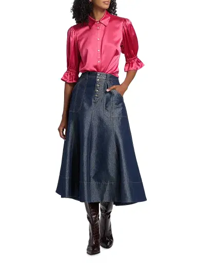Cinq à Sept Women's Fiona Silk Puff-Sleeve Blouse - Raspberry Rose | Thumbnail 2 Cinq à Sept Women's Fiona Silk Puff-Sleeve Blouse - Raspberry Rose | Thumbnail 2