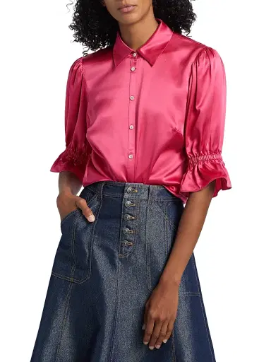 Cinq à Sept Women's Fiona Silk Puff-Sleeve Blouse - Raspberry Rose | Thumbnail 3 Cinq à Sept Women's Fiona Silk Puff-Sleeve Blouse - Raspberry Rose | Thumbnail 3