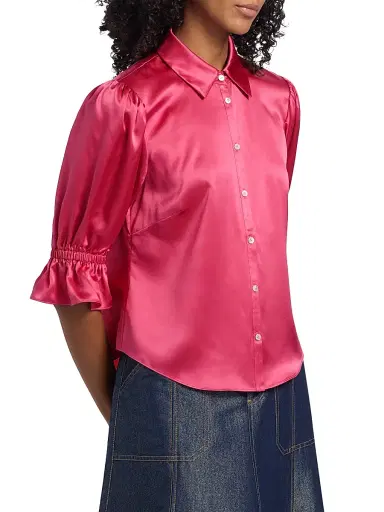 Cinq à Sept Women's Fiona Silk Puff-Sleeve Blouse - Raspberry Rose | Thumbnail 4 Cinq à Sept Women's Fiona Silk Puff-Sleeve Blouse - Raspberry Rose | Thumbnail 4