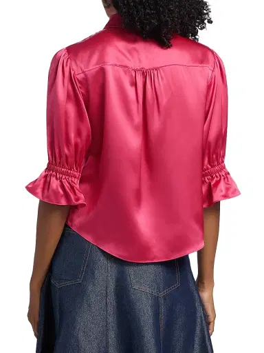 Cinq à Sept Women's Fiona Silk Puff-Sleeve Blouse - Raspberry Rose | Thumbnail 5 Cinq à Sept Women's Fiona Silk Puff-Sleeve Blouse - Raspberry Rose | Thumbnail 5