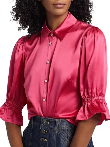 Cinq à Sept Women's Fiona Silk Puff-Sleeve Blouse - Raspberry Rose | Thumbnail 6 Cinq à Sept Women's Fiona Silk Puff-Sleeve Blouse - Raspberry Rose | Thumbnail 6