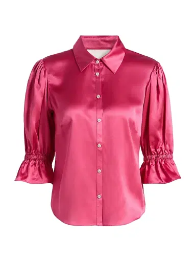 Cinq à Sept Women's Fiona Silk Puff-Sleeve Blouse - Raspberry Rose | Thumbnail 1 Cinq à Sept Women's Fiona Silk Puff-Sleeve Blouse - Raspberry Rose | Thumbnail 1