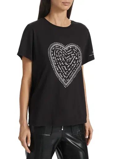 Cinq à Sept Women's Love Letter Rhinestone T-Shirt - Black White | Thumbnail 4 Cinq à Sept Women's Love Letter Rhinestone T-Shirt - Black White | Thumbnail 4