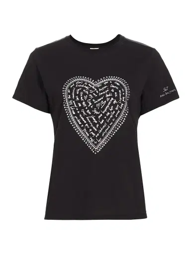 Cinq à Sept Women's Love Letter Rhinestone T-Shirt - Black White | Thumbnail 1 Cinq à Sept Women's Love Letter Rhinestone T-Shirt - Black White | Thumbnail 1