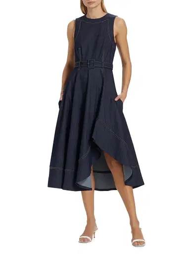 Cinq à Sept Women's Zelda Denim Belted Midi-Dress - Indigo | Thumbnail 2 Cinq à Sept Women's Zelda Denim Belted Midi-Dress - Indigo | Thumbnail 2