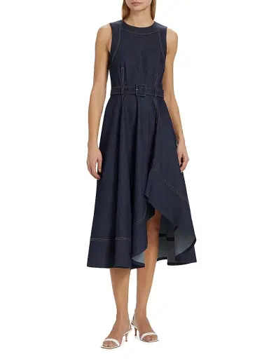 Cinq à Sept Women's Zelda Denim Belted Midi-Dress - Indigo | Thumbnail 3 Cinq à Sept Women's Zelda Denim Belted Midi-Dress - Indigo | Thumbnail 3