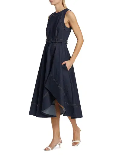 Cinq à Sept Women's Zelda Denim Belted Midi-Dress - Indigo | Thumbnail 4 Cinq à Sept Women's Zelda Denim Belted Midi-Dress - Indigo | Thumbnail 4