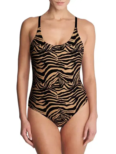 Natori Women's Riviera Reversible One Piece Swimsuit - Camel Zebra Poinsettia | Thumbnail 1 Natori Women's Riviera Reversible One Piece Swimsuit - Camel Zebra Poinsettia | Thumbnail 1
