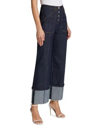 Cinq à Sept Women's Benji Cuffed Wide-Leg Jeans - Indigo | Thumbnail 4 Cinq à Sept Women's Benji Cuffed Wide-Leg Jeans - Indigo | Thumbnail 4