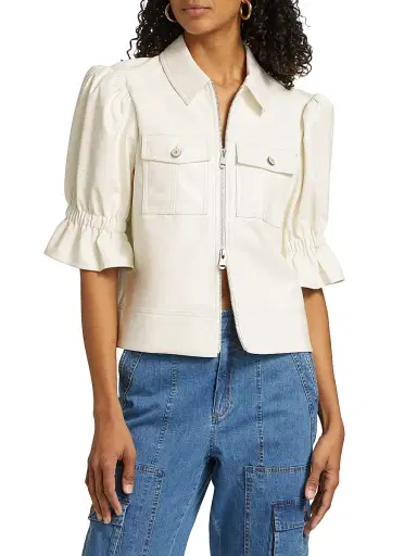 Cinq à Sept Women's Holly Faux Leather Puff-Sleeve Jacket - | Thumbnail 3 Cinq à Sept Women's Holly Faux Leather Puff-Sleeve Jacket - | Thumbnail 3
