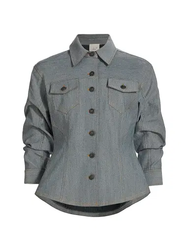 Cinq à Sept Women's Canyon Scrunched-Sleeve Denim Jacket - Light Indigo | Thumbnail 1 Cinq à Sept Women's Canyon Scrunched-Sleeve Denim Jacket - Light Indigo | Thumbnail 1