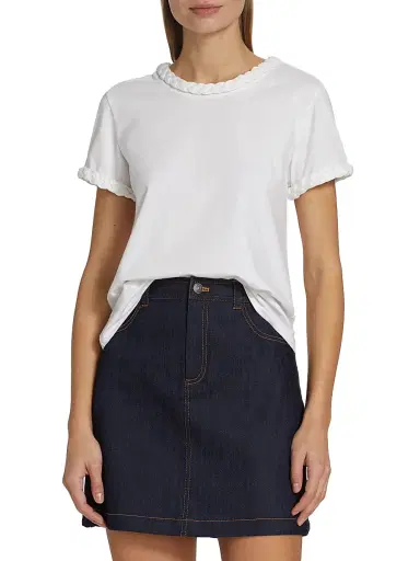 Cinq à Sept Women's Braided Cotton Pullover Tee - White | Thumbnail 3 Cinq à Sept Women's Braided Cotton Pullover Tee - White | Thumbnail 3