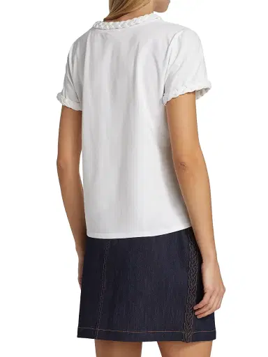 Cinq à Sept Women's Braided Cotton Pullover Tee - White | Thumbnail 4 Cinq à Sept Women's Braided Cotton Pullover Tee - White | Thumbnail 4