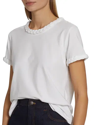 Cinq à Sept Women's Braided Cotton Pullover Tee - White | Thumbnail 5 Cinq à Sept Women's Braided Cotton Pullover Tee - White | Thumbnail 5