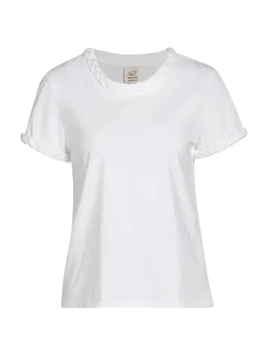 Cinq à Sept Women's Braided Cotton Pullover Tee - White | Thumbnail 1 Cinq à Sept Women's Braided Cotton Pullover Tee - White | Thumbnail 1