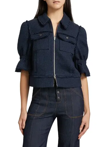 Cinq à Sept Women's Holly Short-Sleeve Boucle Jacket - Navy | Thumbnail 3 Cinq à Sept Women's Holly Short-Sleeve Boucle Jacket - Navy | Thumbnail 3