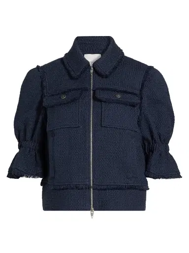 Cinq à Sept Women's Holly Short-Sleeve Boucle Jacket - Navy | Thumbnail 1 Cinq à Sept Women's Holly Short-Sleeve Boucle Jacket - Navy | Thumbnail 1