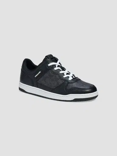 Coach Men's Signature Leather Monogrammed Sneakers - Black | Thumbnail 2 Coach Men's Signature Leather Monogrammed Sneakers - Black | Thumbnail 2