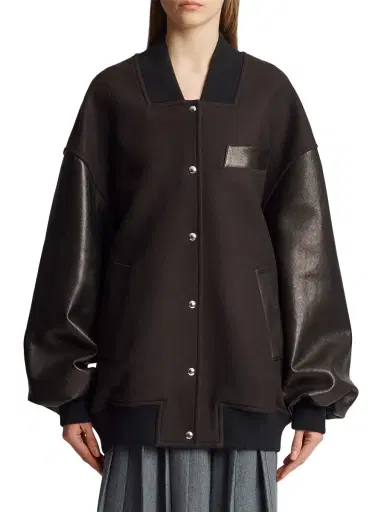 Khaite Women's Spencer Wool & Leather Varsity Jacket - Dark Brown | Thumbnail 2 Khaite Women's Spencer Wool & Leather Varsity Jacket - Dark Brown | Thumbnail 2