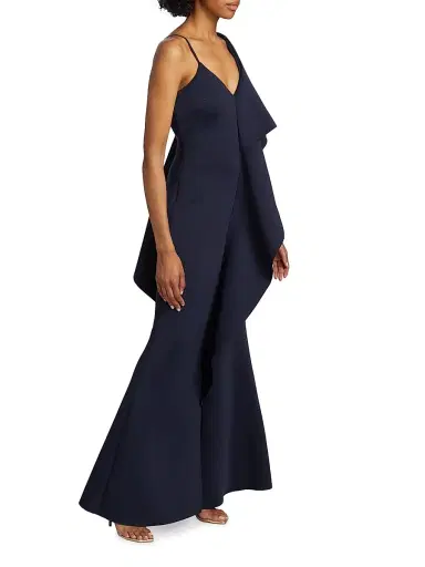 Badgley Mischka Women's Asymmetrical Neoprene Ruffle Gown - Navy | Thumbnail 4 Badgley Mischka Women's Asymmetrical Neoprene Ruffle Gown - Navy | Thumbnail 4