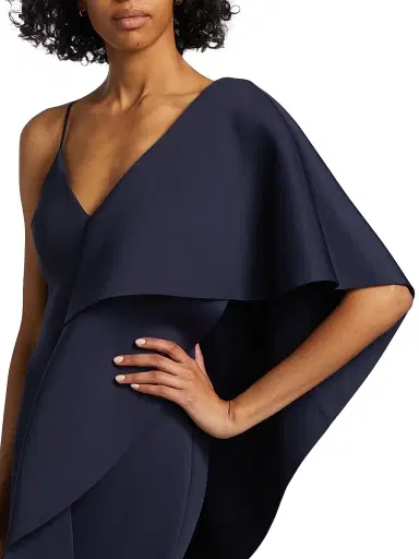 Badgley Mischka Women's Asymmetrical Neoprene Ruffle Gown - Navy | Thumbnail 6 Badgley Mischka Women's Asymmetrical Neoprene Ruffle Gown - Navy | Thumbnail 6
