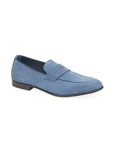 Johnston & Murphy Men's Taylor Suede Penny Loafers - Denim | Thumbnail 2 Johnston & Murphy Men's Taylor Suede Penny Loafers - Denim | Thumbnail 2