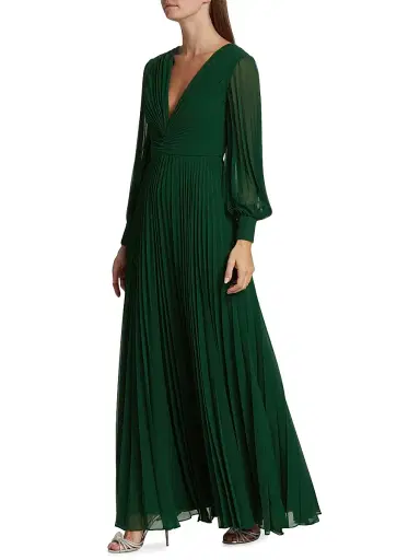 Badgley Mischka Women's Pleated V-Neck Gown - Dark Emerald | Thumbnail 4 Badgley Mischka Women's Pleated V-Neck Gown - Dark Emerald | Thumbnail 4