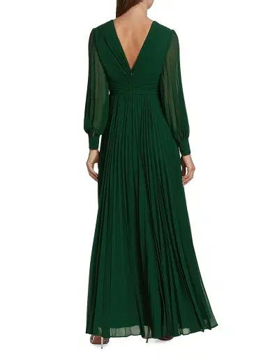 Badgley Mischka Women's Pleated V-Neck Gown - Dark Emerald | Thumbnail 5 Badgley Mischka Women's Pleated V-Neck Gown - Dark Emerald | Thumbnail 5