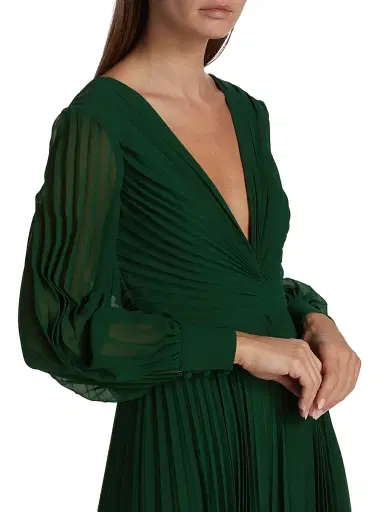 Badgley Mischka Women's Pleated V-Neck Gown - Dark Emerald | Thumbnail 6 Badgley Mischka Women's Pleated V-Neck Gown - Dark Emerald | Thumbnail 6