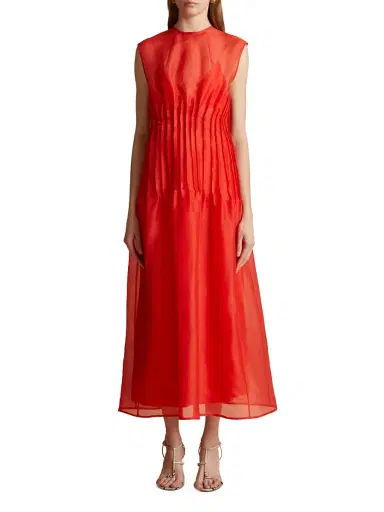 Khaite Women's Wes Seamed Silk Organza Dress - Fire Red | Thumbnail 3 Khaite Women's Wes Seamed Silk Organza Dress - Fire Red | Thumbnail 3