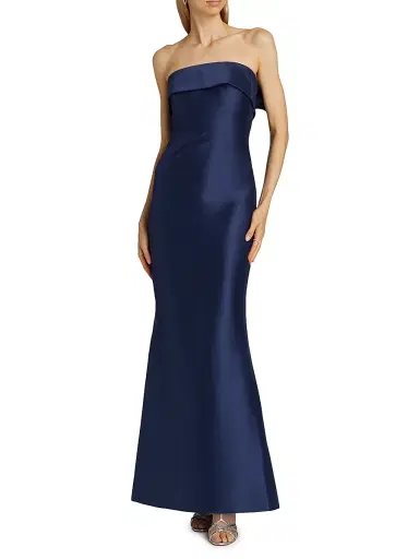 Badgley Mischka Women's Satin Strapless Gown - Navy | Thumbnail 2 Badgley Mischka Women's Satin Strapless Gown - Navy | Thumbnail 2